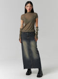 Washed Denim Maxi Skirt CS318