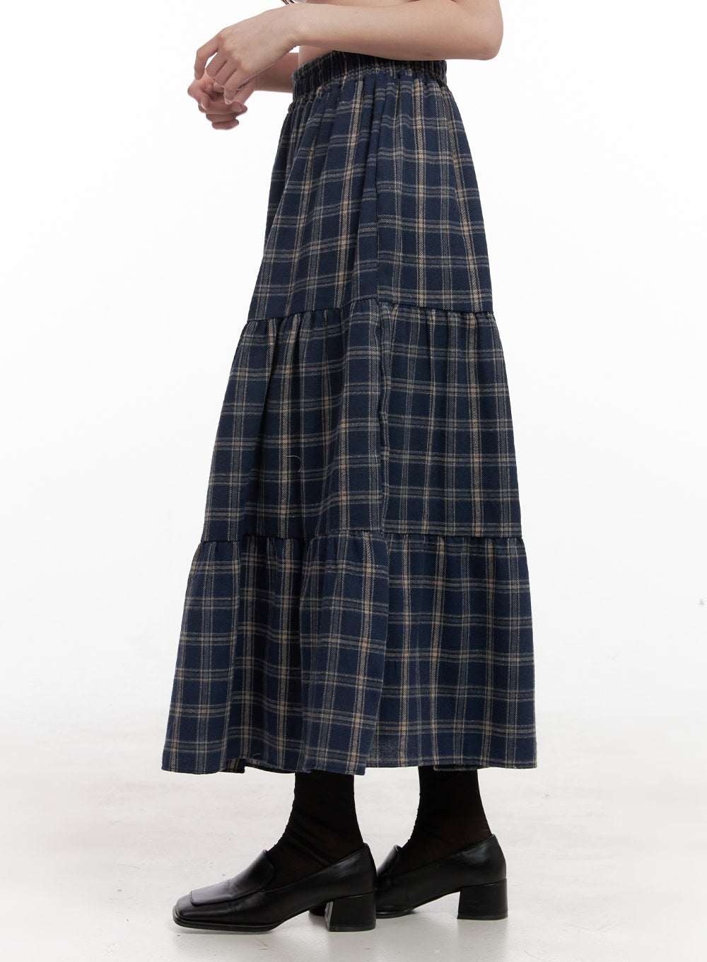 Checkered Ruffle Maxi Skirt OD403