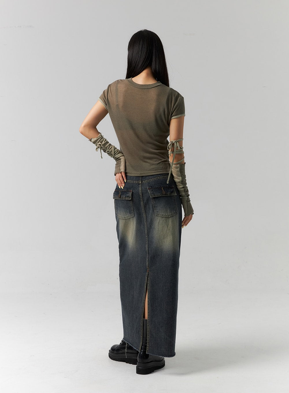 Washed Denim Maxi Skirt CS318