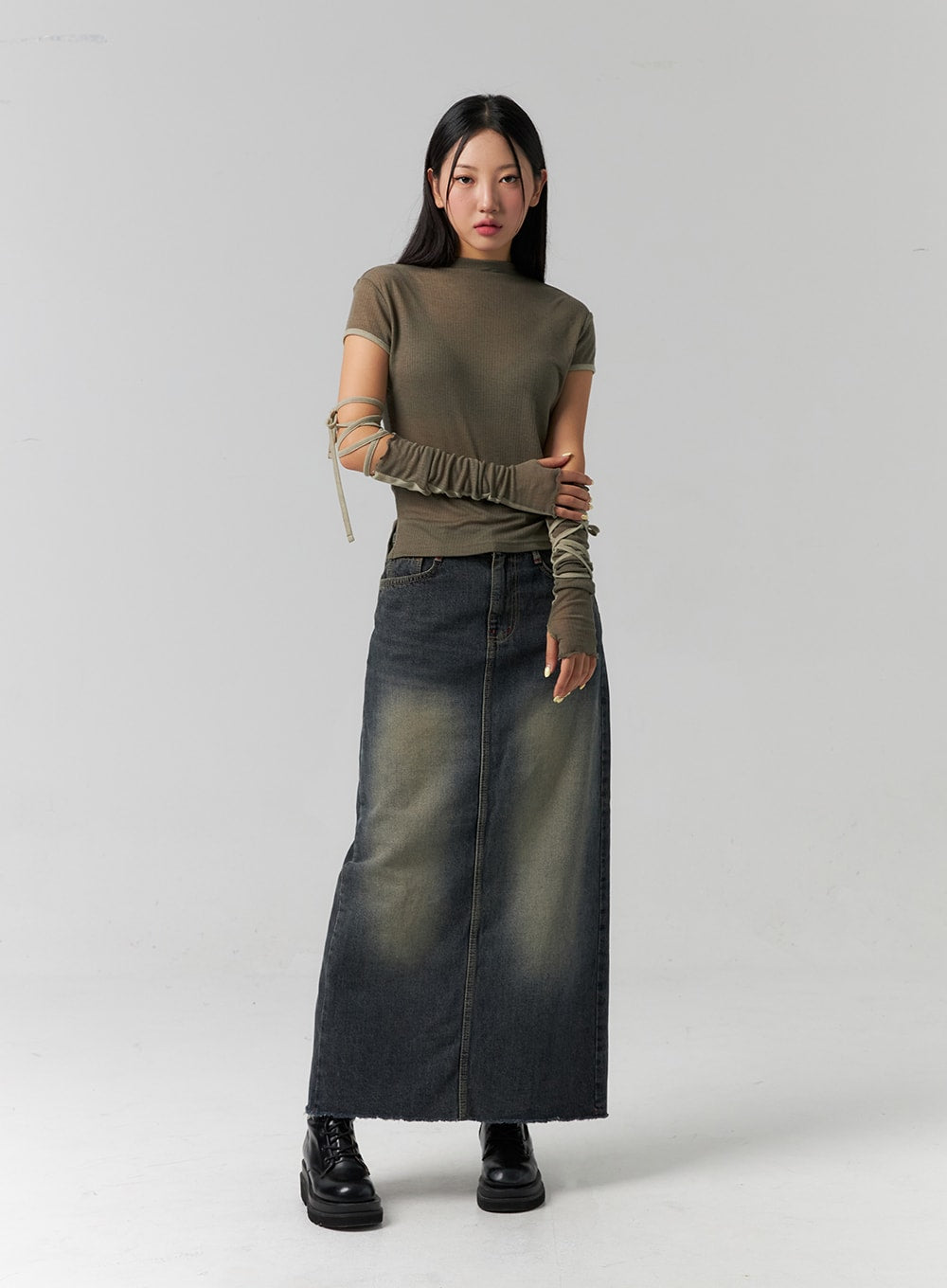 Washed Denim Maxi Skirt CS318