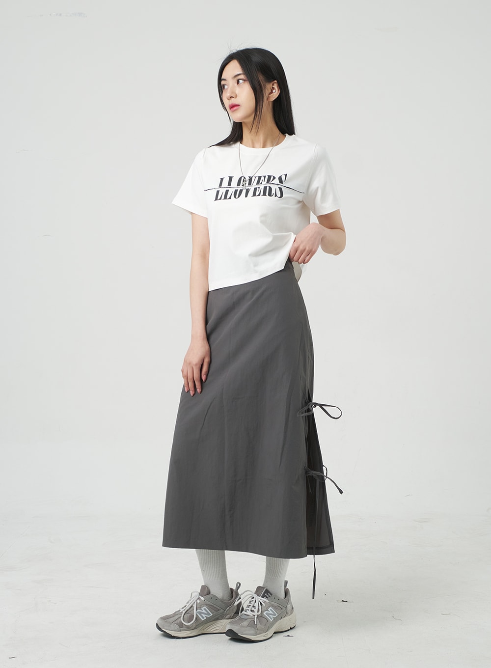 Side Slit Nylon Maxi Skirt BY312