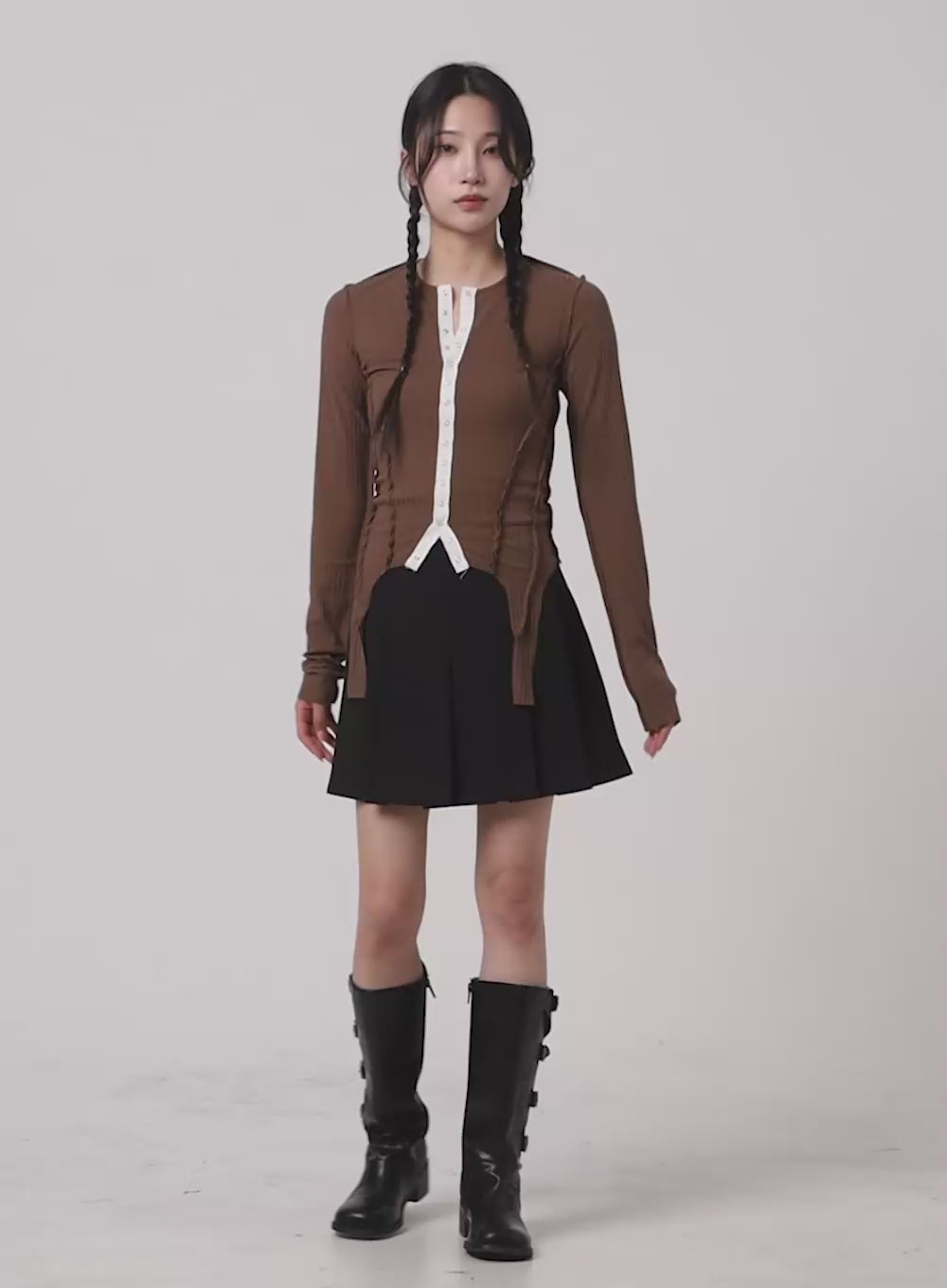 Waist Banding Pleated Mini Skirt CM427