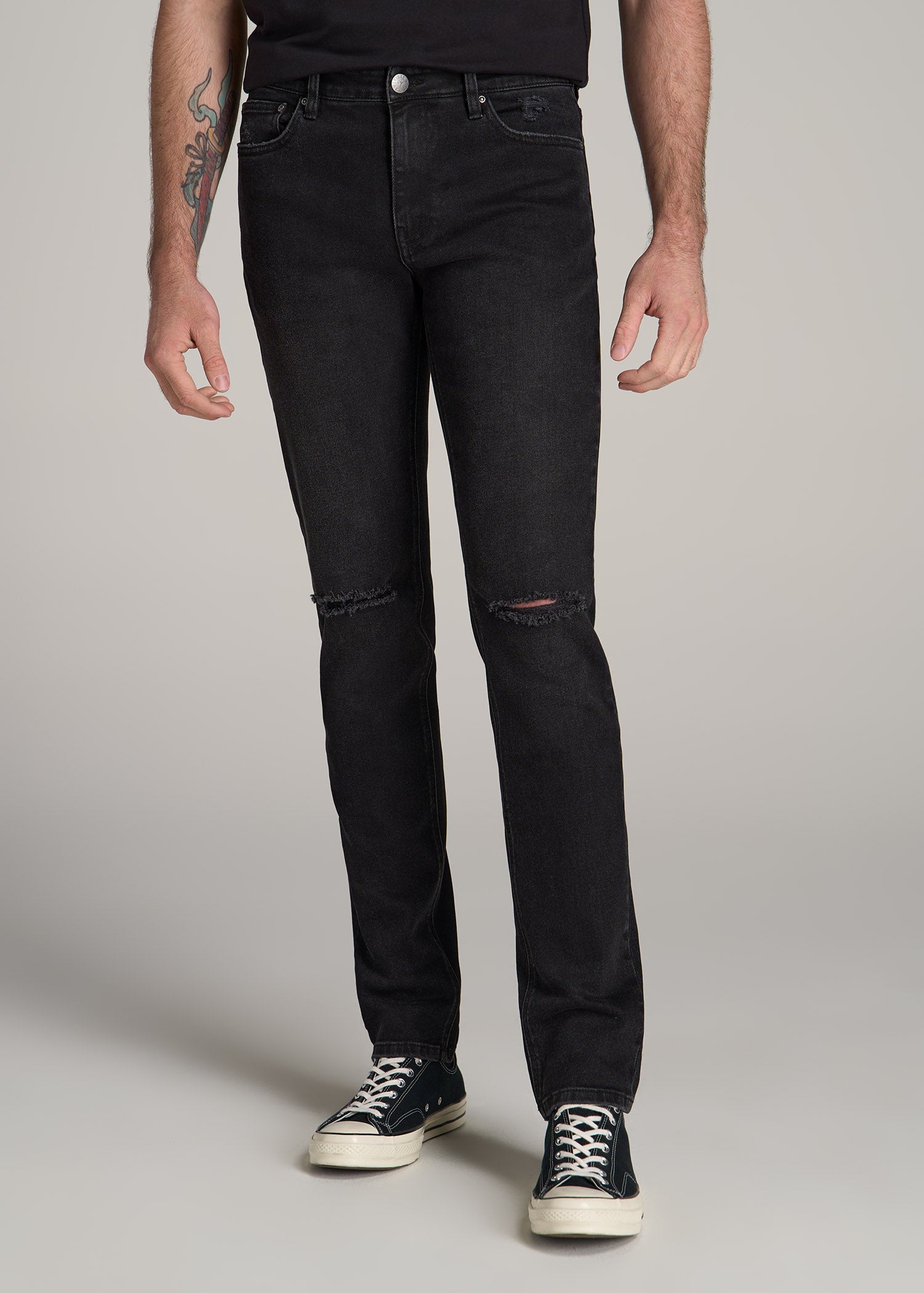 Dylan Slim Fit Jeans for Tall Men in Distressed Onyx Black Wash
