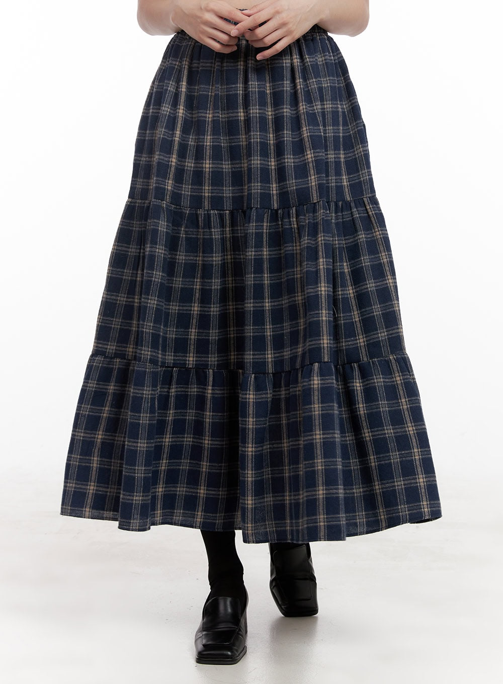 Checkered Ruffle Maxi Skirt OD403